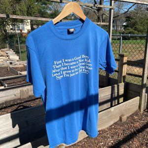 VNTG SCREEN STARS '80s/'90s BEST S/S Graphic Blue White Text T-Shirt Size Large